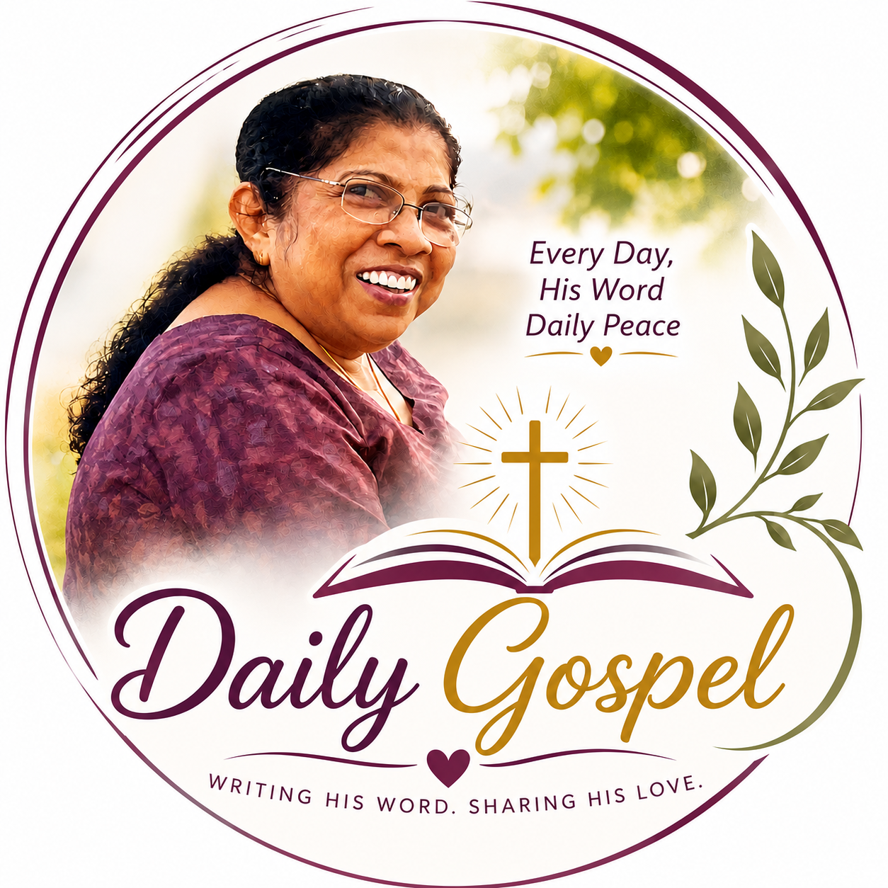 Daily Gospel devotional badge with my mother and the words Every Day, His Word, Daily Peace